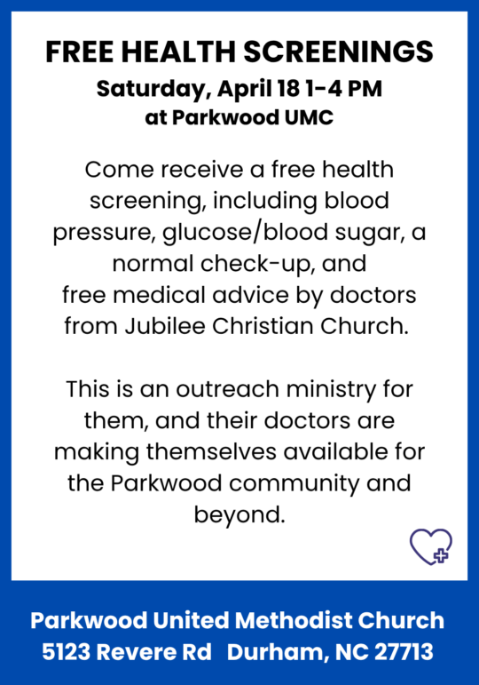 Free Health Screenings at Parkwood UMC